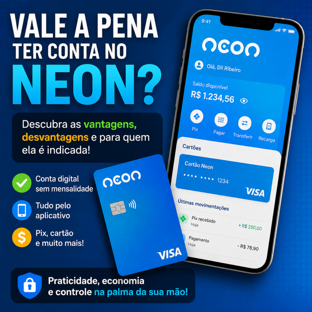 Vale a pena ter conta no Neon? Descubra as vantagens, desvantagens e para quem ela é indicada